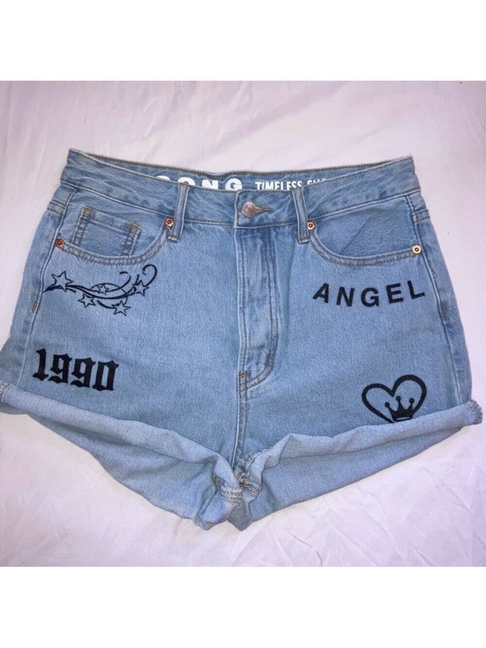 S.O.N.G Women's Y2K style Timeless High Waisted Denim Shorts Size 7/28 Inseam 3" - Picture 6 of 7